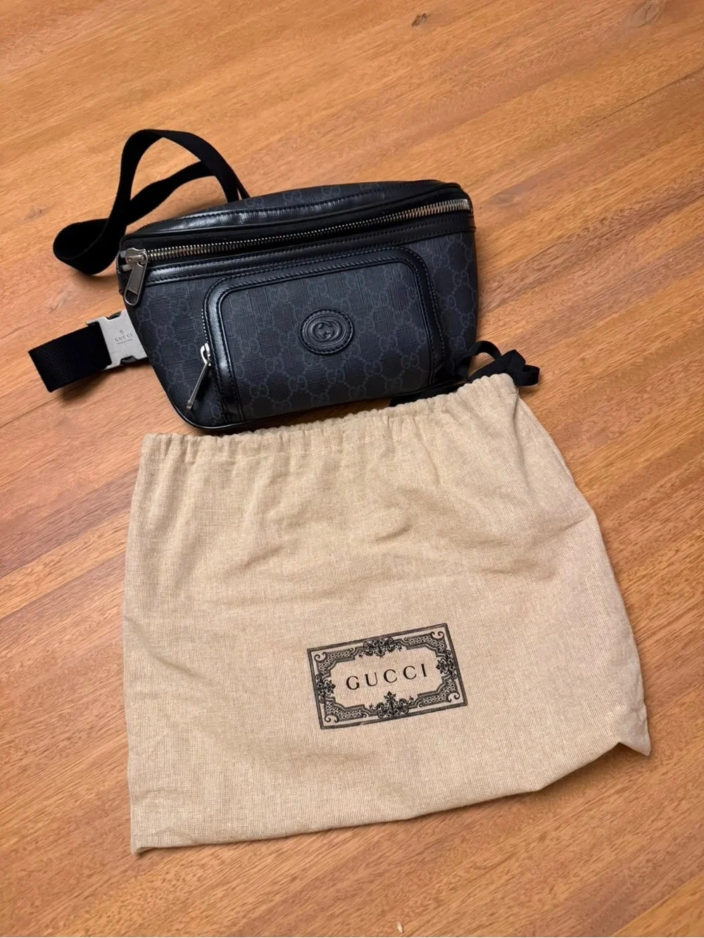 Gucci Black Monogram Belt Bag LIKE NEW
